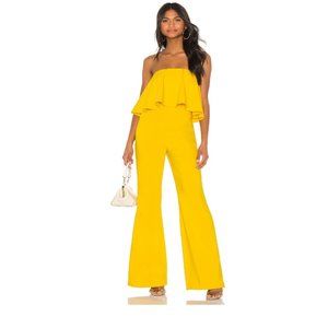 REVOLVE Lovers + Friends Yellow Ruffle Strapless Wide Leg Pant Jumpsuit Size XS